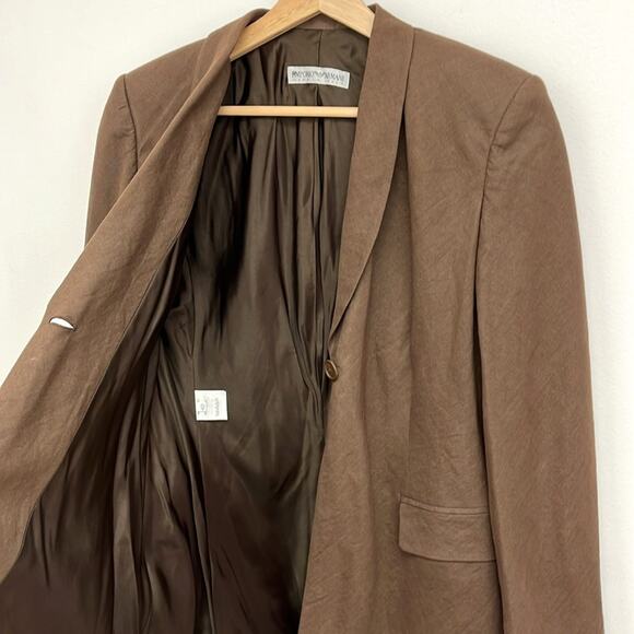 Emporio Armani 100% Linen Single Button Long Blazer Structured Italy - EU 42 - Picture 3 of 12